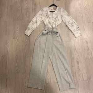 WHITE FLORAL/GREY TAILORED BY REBECCA TALOR JUMPSUIT